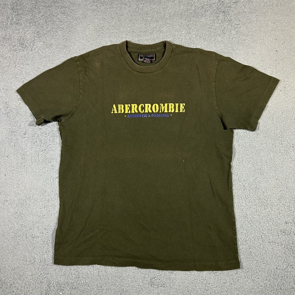 Vintage Abercrombie & Fitch T-shirt Mens Medium Graphic Tee Olive Green #3719